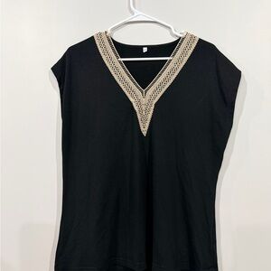 Black V-Neck Women Top with Crochet Detail